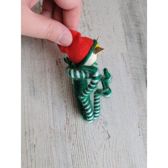 Vintage green mini elf stocking ornament Xmas - Picture 2 of 7